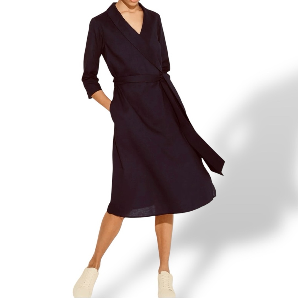 Misha Nonoo The Aegean Linen Cotton Wrap Dress Black Size 6